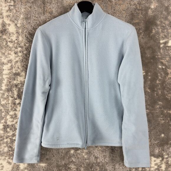 Express Size M Mock Neck Full Zip Sweater Jacket Blue Long Sleeve Stretch Pocket - Picture 1 of 9